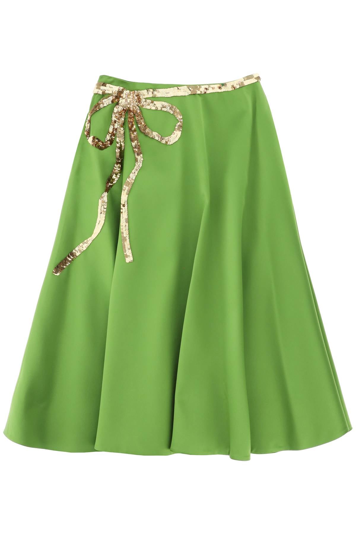 VALENTINO GARAVANI Green Sequin-Studded Bow A-Line Skirt for Women