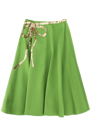 VALENTINO GARAVANI Green Sequin-Studded Bow A-Line Skirt for Women