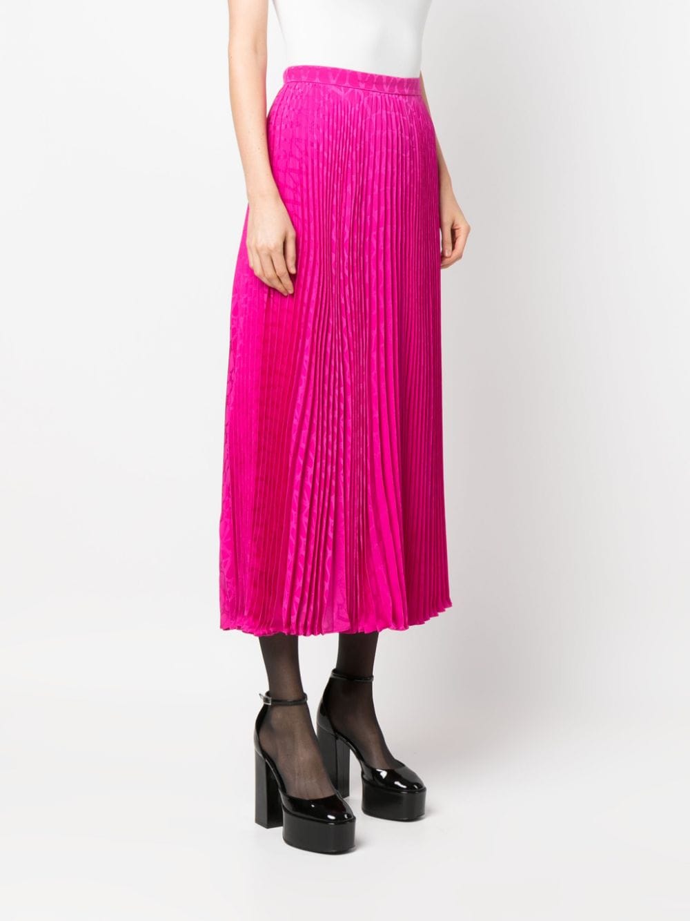 Fuchsia Pleated Silk Midi Skirt for Women