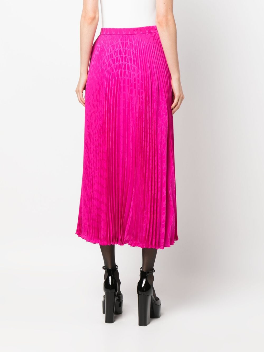 Fuchsia Pleated Silk Midi Skirt