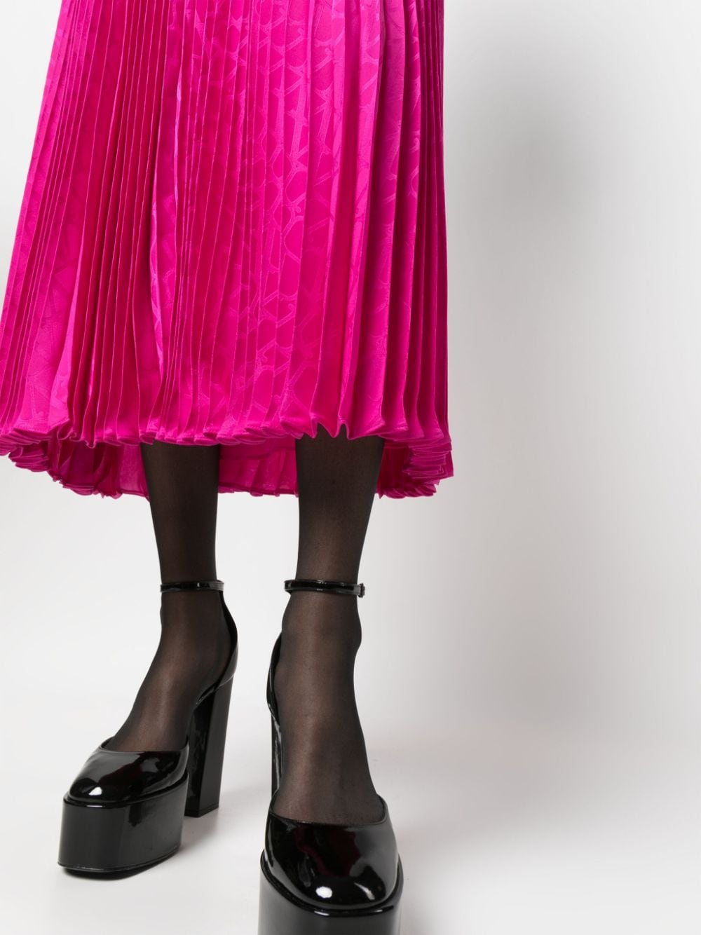 Fuchsia Pleated Silk Midi Skirt