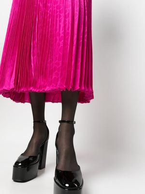 VALENTINO GARAVANI Fuchsia Pleated Silk Midi Skirt for Women