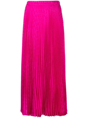 Fuchsia Pleated Silk Midi Skirt for Women