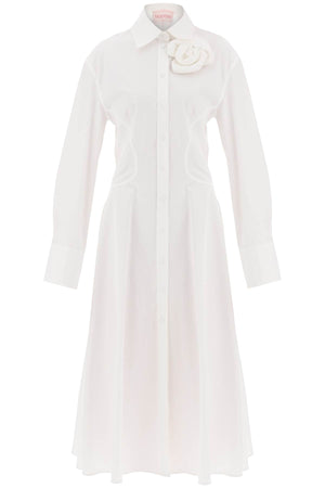 VALENTINO GARAVANI Elegant White Cotton Midi Dress with Rose Appliqué