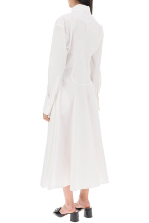 白色蜡布迷你连衣裙，拼花圈，适合女性-修身剪裁