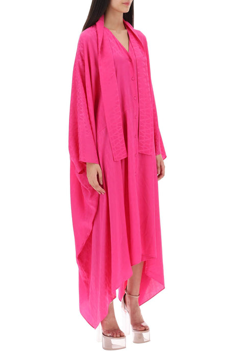 فستان قصير جاكارد طويل بطبعة الورود من الحرير الثقيل للنساء