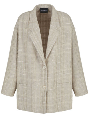 EMPORIO ARMANI Tan Single-breasted Blazer for Women in Cotton-linen Bouclé Material