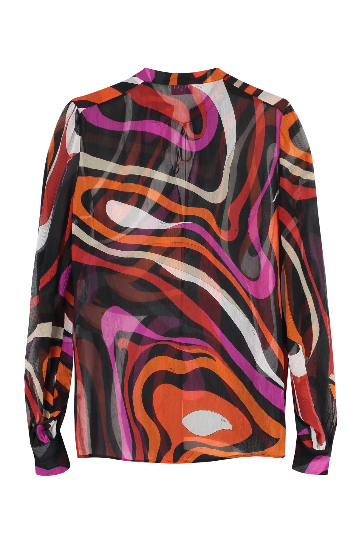 Multicolor 印花絲質襯衫- 斜襟領、鈕扣袖口、女性用100%絲質