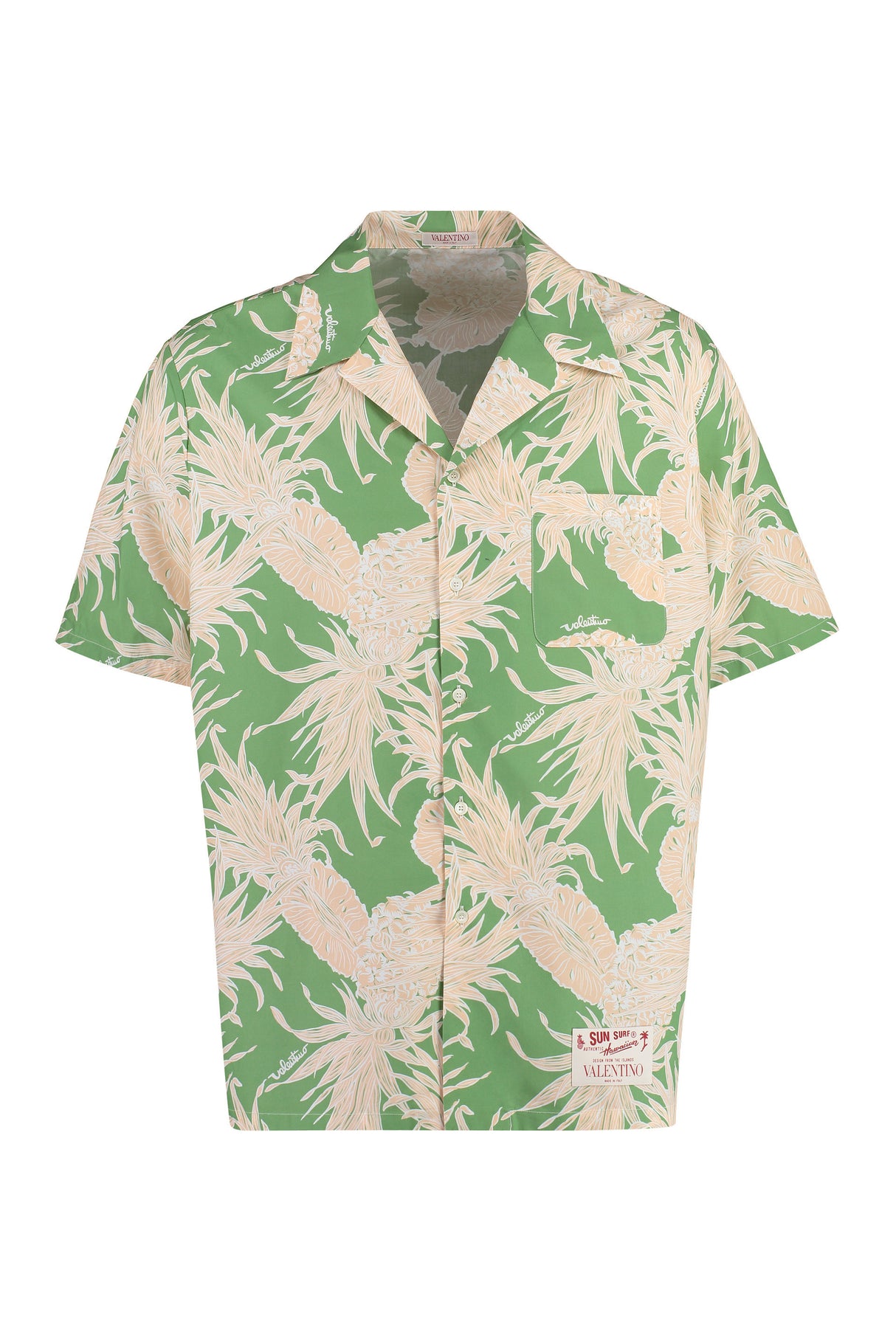 男士绿色棉质衬衫，配有菠萝印花