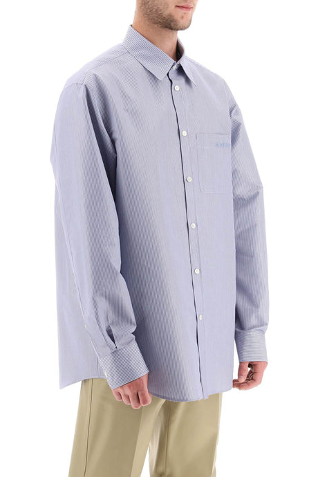 Men's Striped Technical Cotton Shirt in Light Blue for FW23 Season