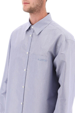 Men's Striped Technical Cotton Shirt in Light Blue for FW23 Season