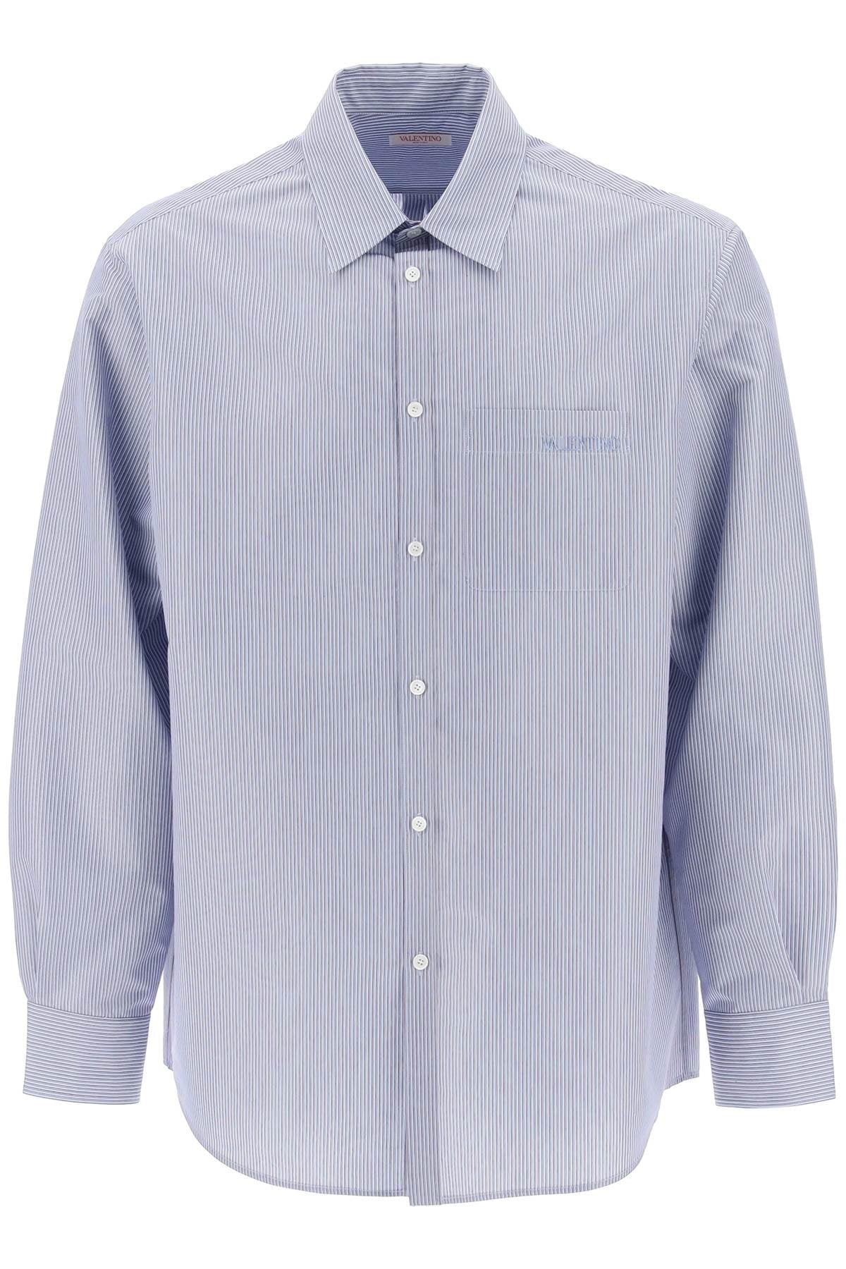 Men's Striped Technical Cotton Shirt in Light Blue for FW23 Season