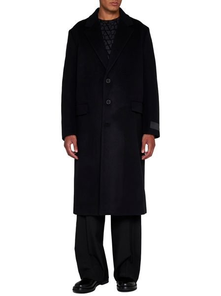 男士黑色羊毛混纺单排扣外套