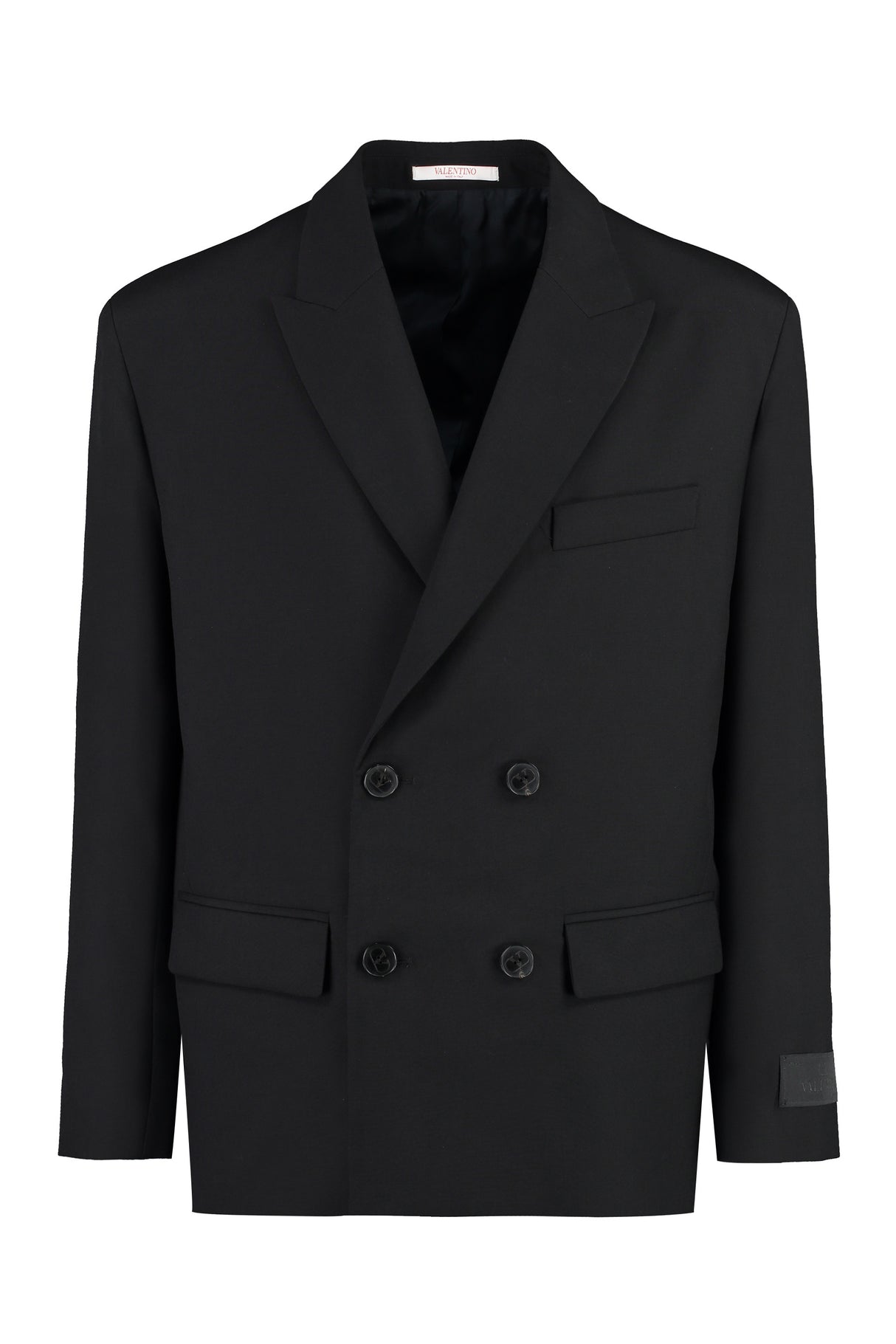 VALENTINO Black Double-Breasted Wool Blazer for Men - FW23 Collection