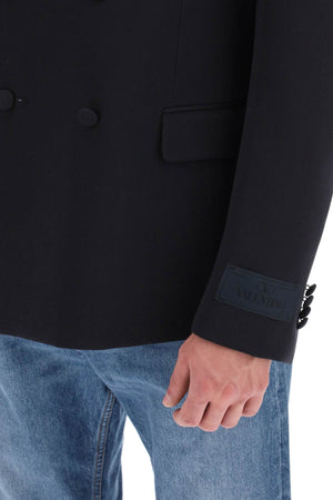 Men's Navy Blue Raffia Double-Breasted Blazer