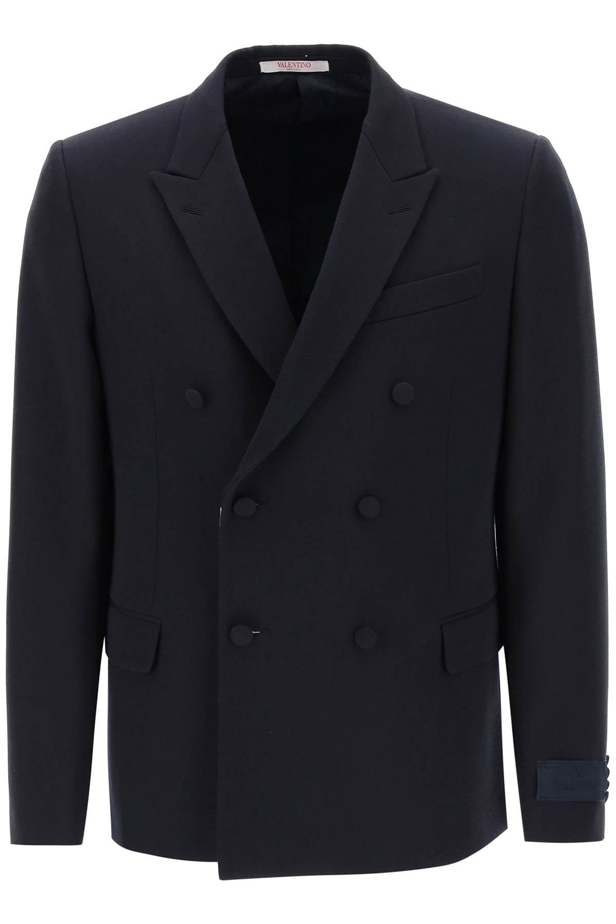 VALENTINO GARAVANI Fall/Winter 2024 Men's Navy Blue Raffia Double-Breasted Blazer