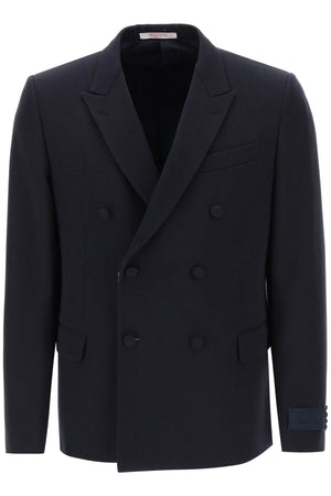 VALENTINO GARAVANI Fall/Winter 2024 Men's Navy Blue Raffia Double-Breasted Blazer