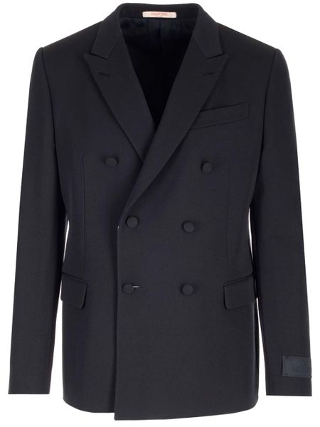 VALENTINO GARAVANI Fall/Winter 2024 Men's Navy Blue Raffia Double-Breasted Blazer