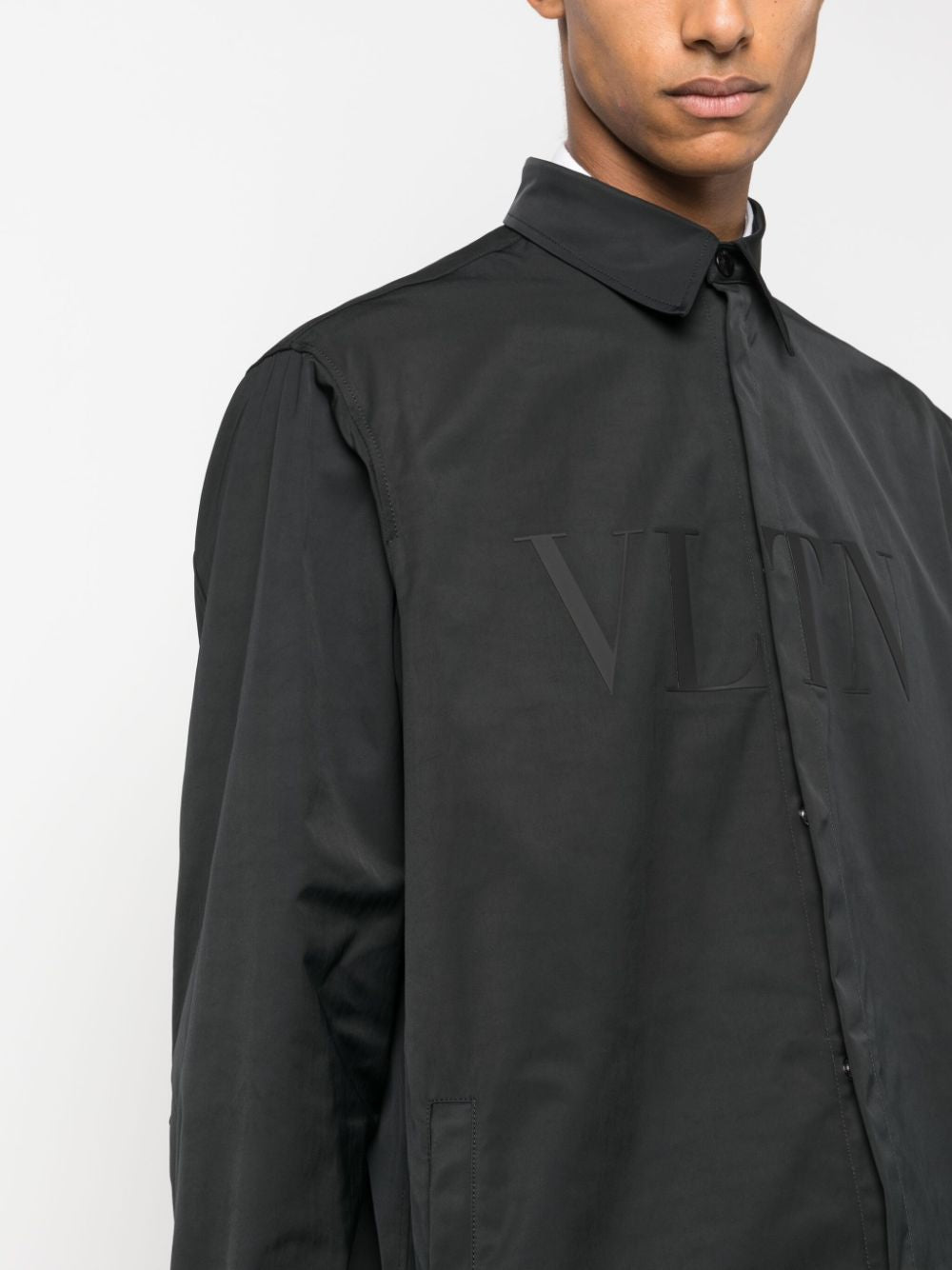 VALENTINO Men's Black Technical Fabric Overshirt for FW23