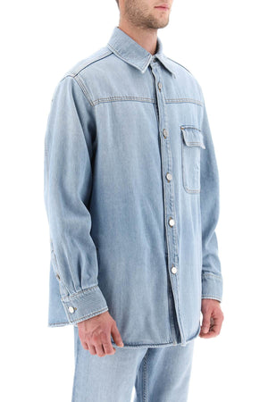 VALENTINO GARAVANI Men's Relaxed Fit Denim Overshirt with Stamped Logo - Size IT 48