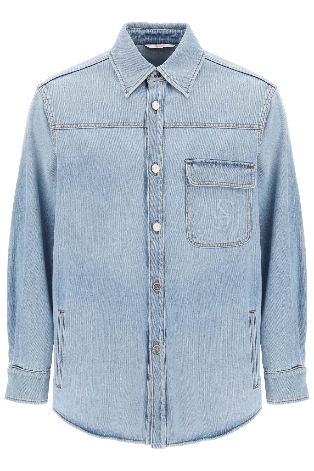 VALENTINO GARAVANI Men's Relaxed Fit Denim Overshirt with Stamped Logo - Size IT 48