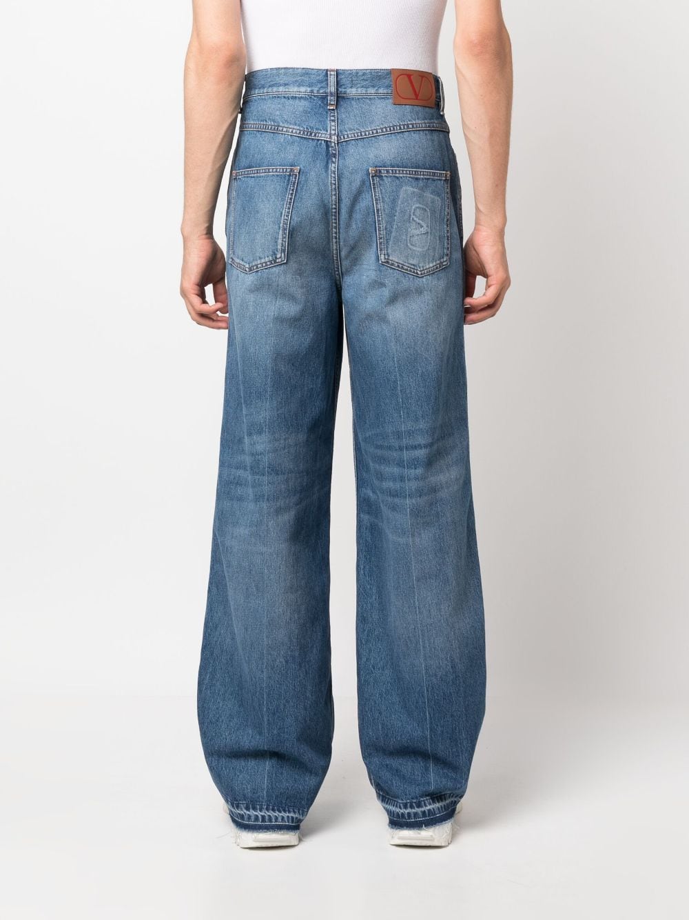 Men's VLogo Signature Wide-Leg Jeans in Stone-Washed Light-Blue Denim