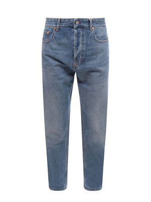 VALENTINO Men's Blue Straight-Leg Jeans with Signature Details