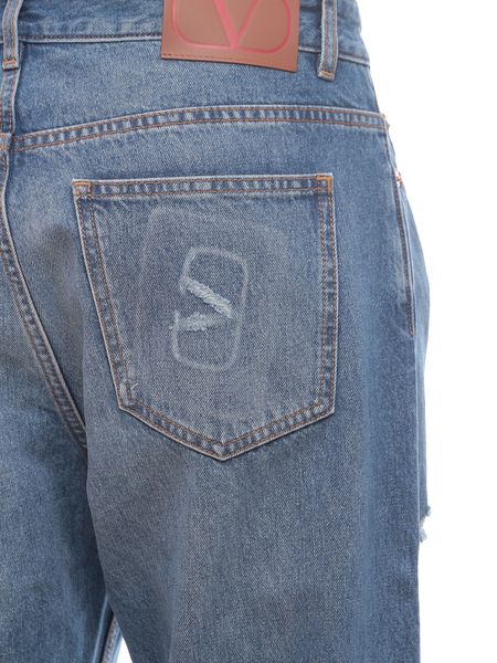 Quần Jeans ống suông màu xanh nam với chi tiết đặc trưng