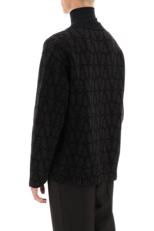 VALENTINO Men's Wool Knit Cardigan with Iconographic Motif - FW23