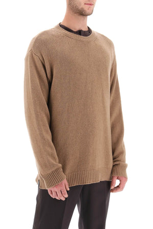 Brown Cashmere Long-Sleeved Sweater with Stud Detail