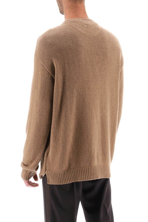 Brown Cashmere Long-Sleeved Sweater with Stud Detail