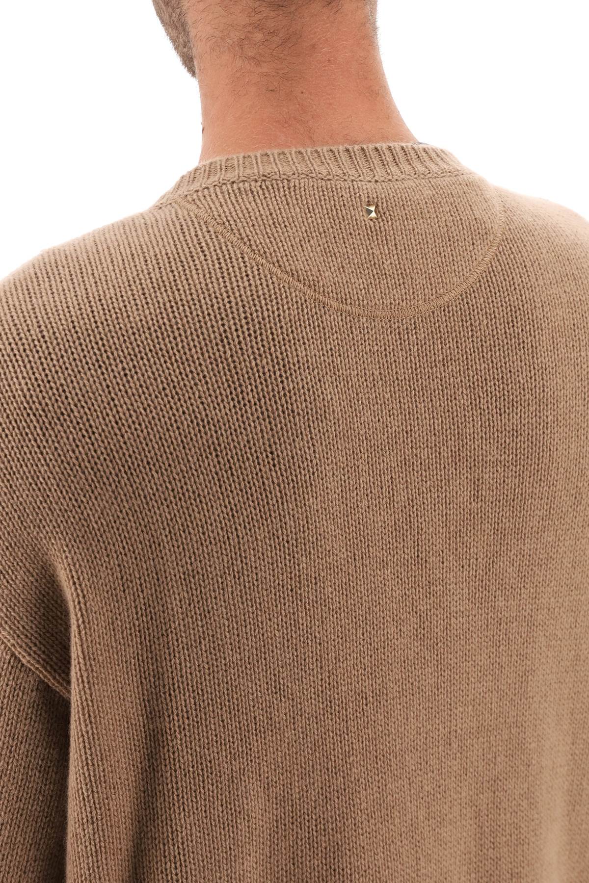 Brown Cashmere Long-Sleeved Sweater with Stud Detail