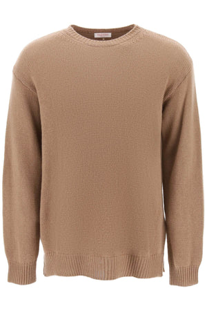 Brown Cashmere Long-Sleeved Sweater with Stud Detail