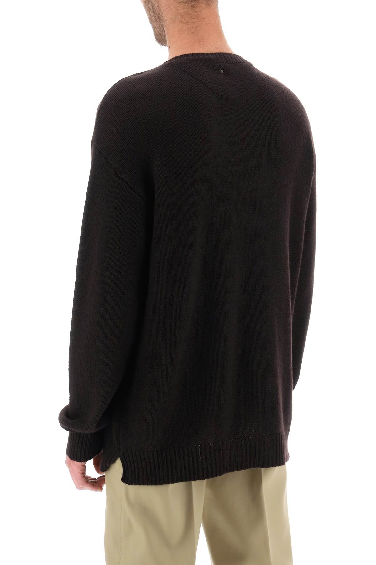 Brown Cashmere Long-Sleeved Sweater with Stud Detail