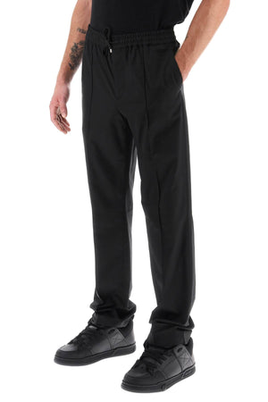 VALENTINO GARAVANI Men's Black Cotton Poplin Joggers with Elastic Waistband and Pintuck Detail