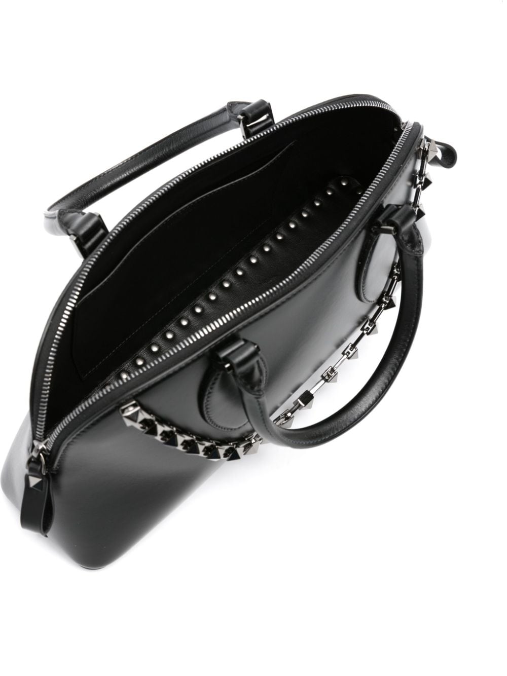 VALENTINO Black Rockstud Embellished Tote Handbag for Women - FW23 Collection