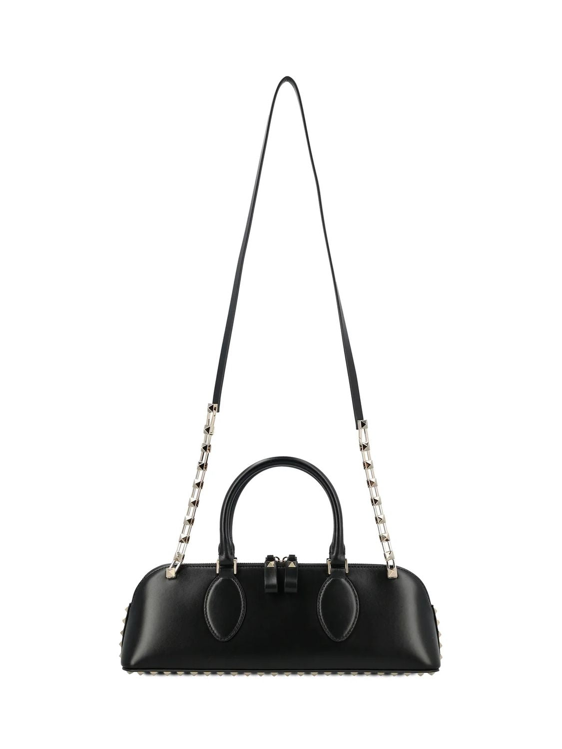 Black Leather Rockstud Duffle Handbag for Women - SS24