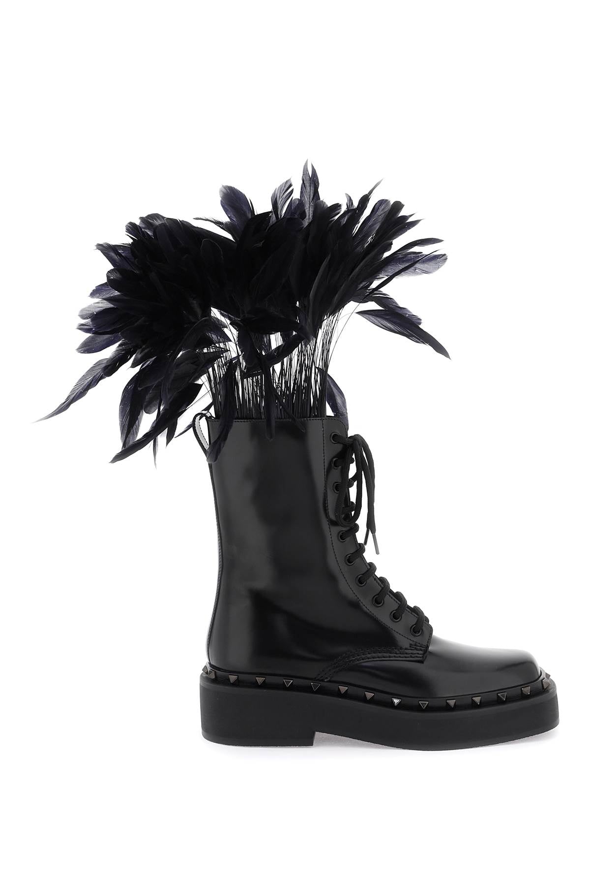 時尚女士黑色Rockstud戰靴 FW23