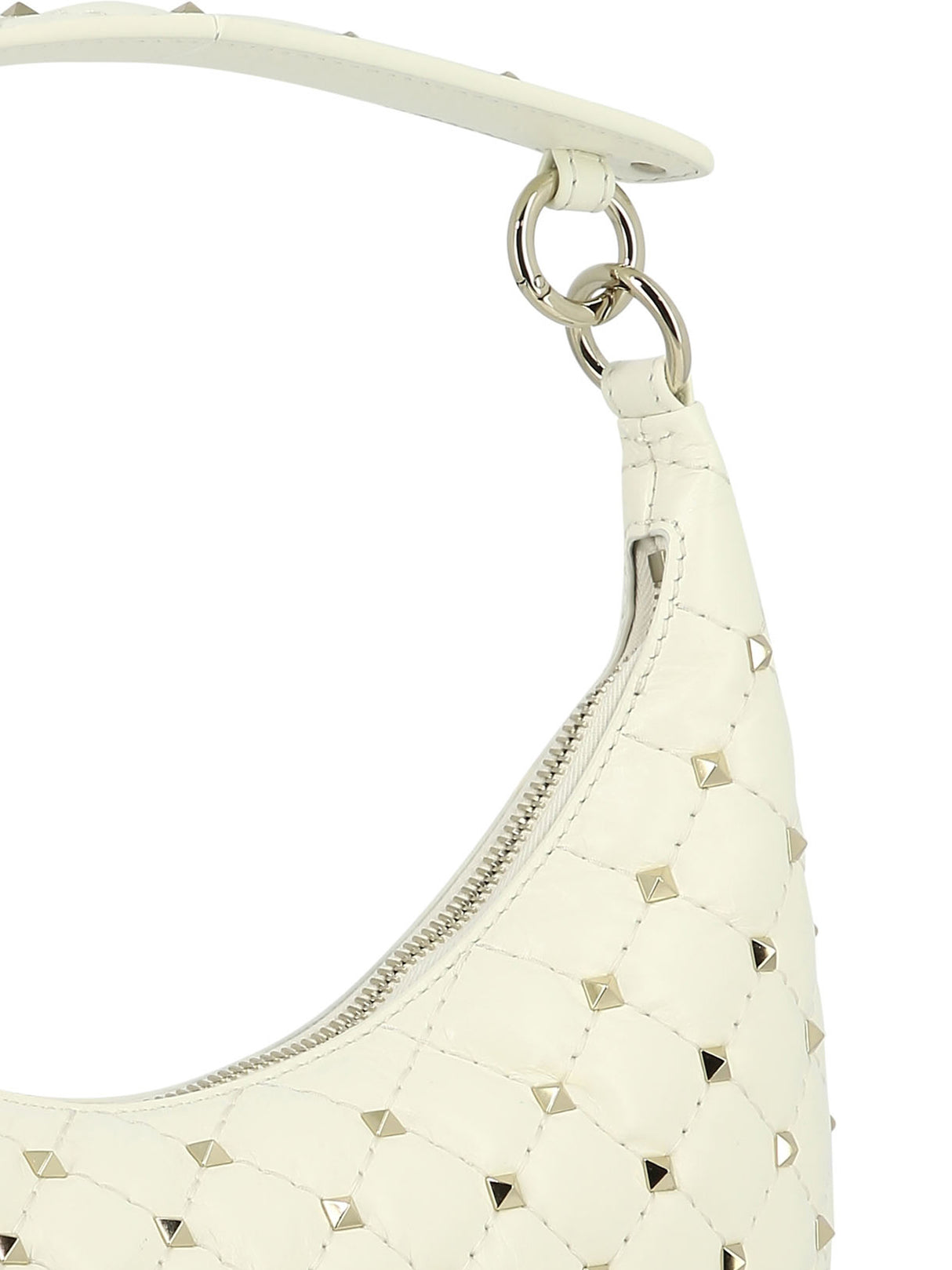 VALENTINO GARAVANI "Rockstud Spike Small" Tan Diamond Quilted Shoulder Bag with Platinum Studs