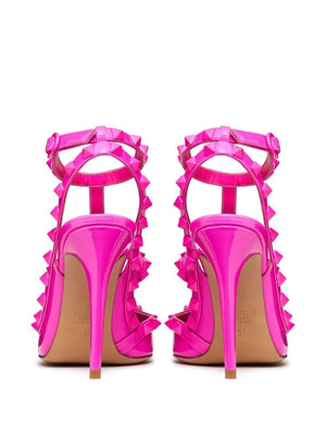 Fuchsia Ankle-Strap Pumps with Adjustable Straps and Tonal Studs for Women (FW23)