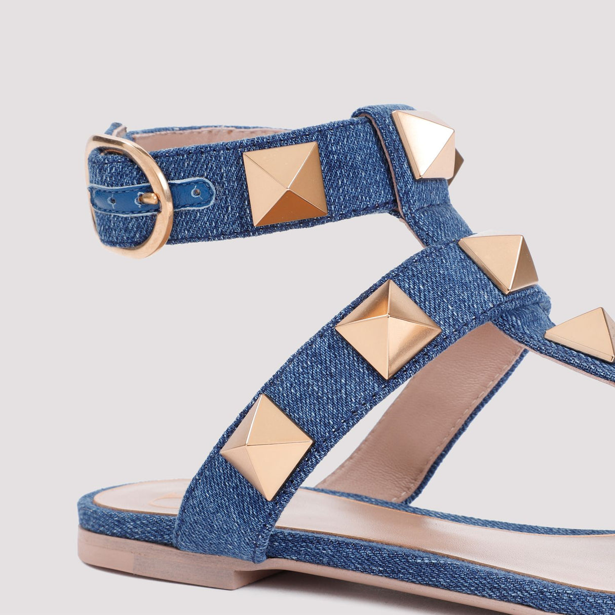 VALENTINO GARAVANI Blue Cotton Sandals with Stud Accents for Women, SS24 Collection