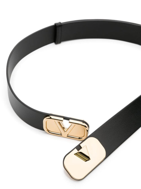 VALENTINO Luxurious Vlogo Signature Leather Belt in Classic Black