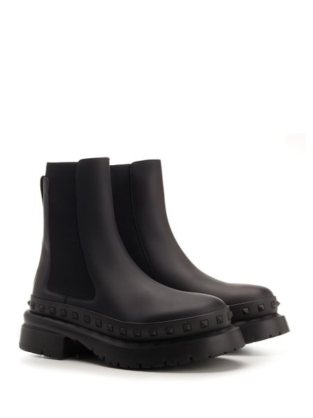 VALENTINO GARAVANI Men's Leather Ankle Boots with Embossed Studs