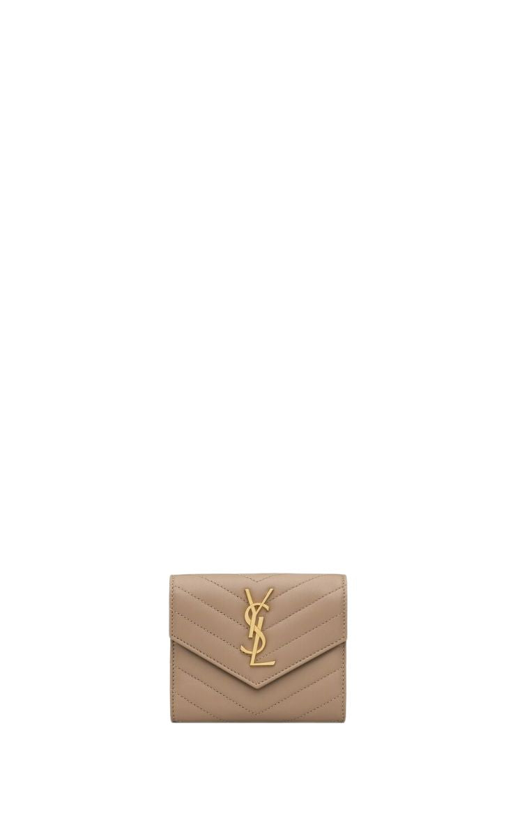 SAINT LAURENT Dustgrey Tri Fold Wallet for Women - SS24 Collection