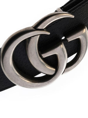 Men's Black Leather Belt with Double G Buckle by GUCCI