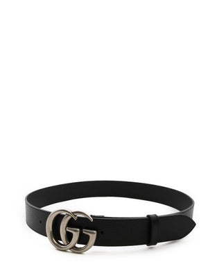 Men's Black Leather Belt with Double G Buckle by GUCCI