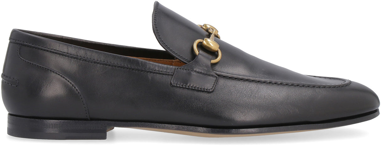 Stylish Black Leather Men's Loafers with Aged Gold-Tone Hardware