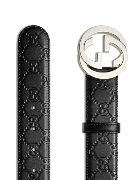 GUCCI Signature Leather Belt with Silver-Tone GG Buckle - 1.6 in