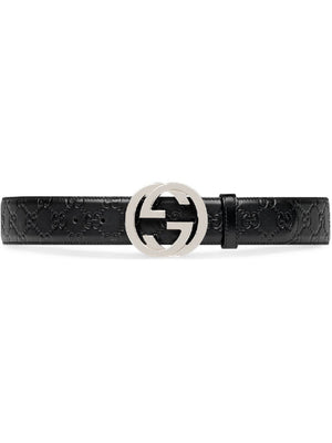 GUCCI Signature Leather Belt with Silver-Tone GG Buckle - 1.6 in