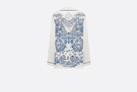 DIOR White and Blue Toile of Jouy Silk Shirt for Women